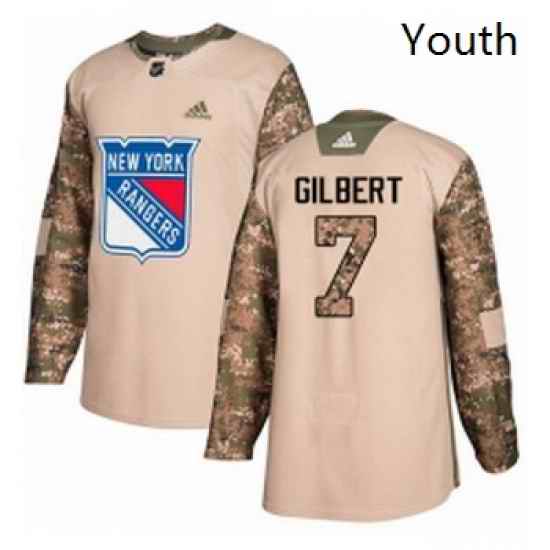 Youth Adidas New York Rangers 7 Rod Gilbert Authentic Camo Veterans Day Practice NHL Jersey